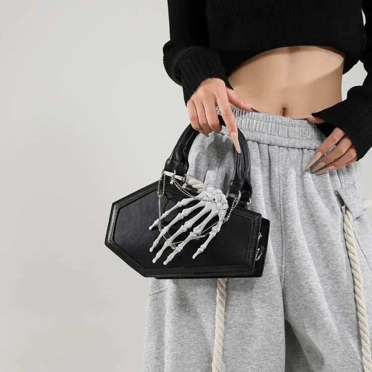 Gothic Coffin Handbag with Skeleton Hand | Alternative Shoulder Bag