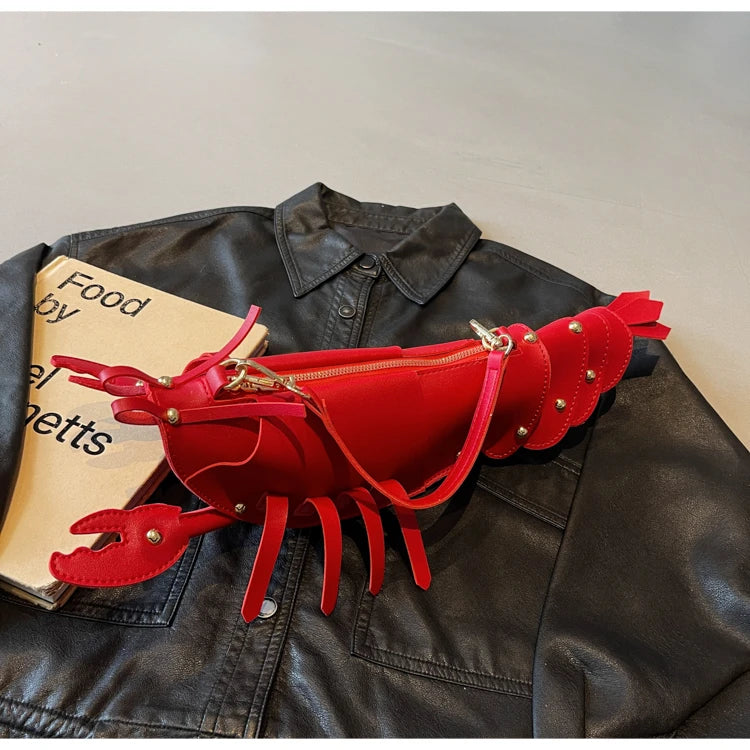 Lobster-Shaped PU Leather Crossbody Bag, Solid Color Rivet Shoulder Bag, Stylish Zipper Handbag for Work & Everyday Use