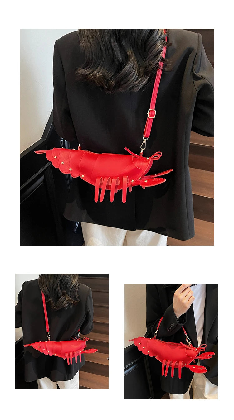 Lobster-Shaped PU Leather Crossbody Bag, Solid Color Rivet Shoulder Bag, Stylish Zipper Handbag for Work & Everyday Use
