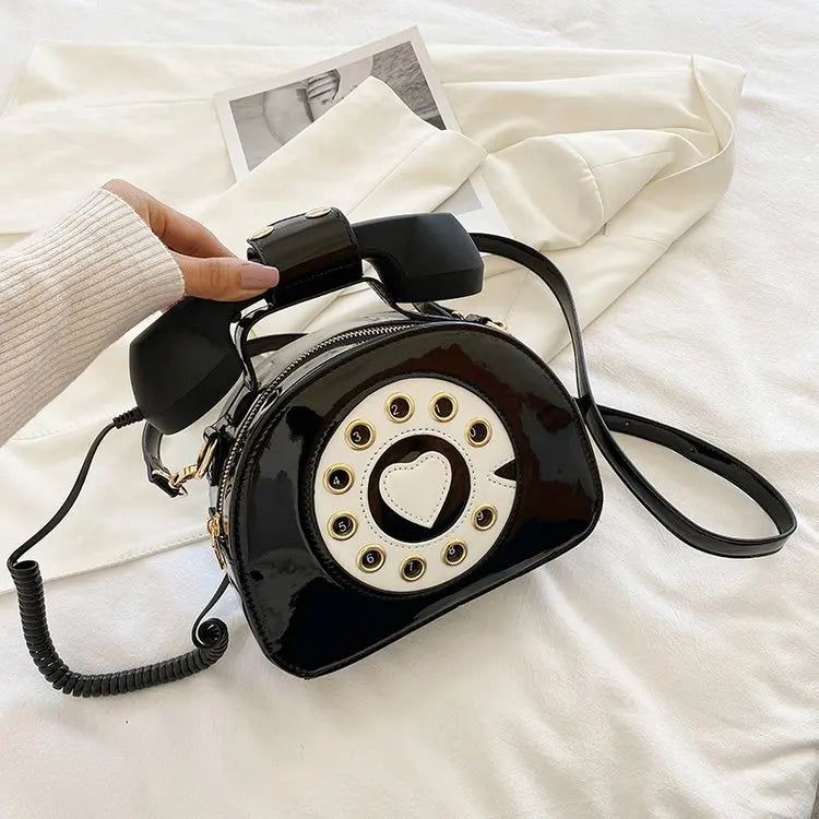Women's Telephone Shaped Crossbody Bag – Retro PU Leather Shoulder Bag, Creative Designer Phone Purse, Cute Small Handbag for Girls