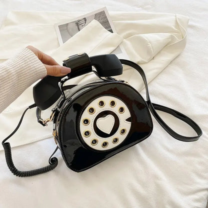 Women's Telephone-Shaped Crossbody Bag, Retro PU Leather Shoulder Purse, Cute Small Handbag