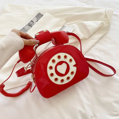 Women's Telephone-Shaped Crossbody Bag, Retro PU Leather Shoulder Purse, Cute Small Handbag