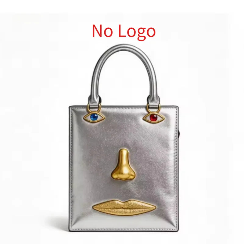 Women's Retro 3D Face Handbag, Unique PU Leather Square Shoulder Bag, Stylish Crossbody Purse