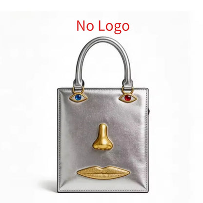 Women's Retro 3D Face Handbag, Unique PU Leather Square Shoulder Bag, Stylish Crossbody Purse