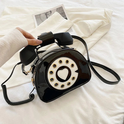 Women's Telephone-Shaped Crossbody Bag, Retro PU Leather Shoulder Purse, Cute Small Handbag