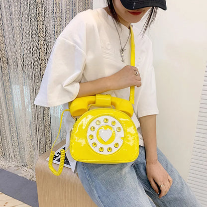 Women's Telephone-Shaped Crossbody Bag, Retro PU Leather Shoulder Purse, Cute Small Handbag