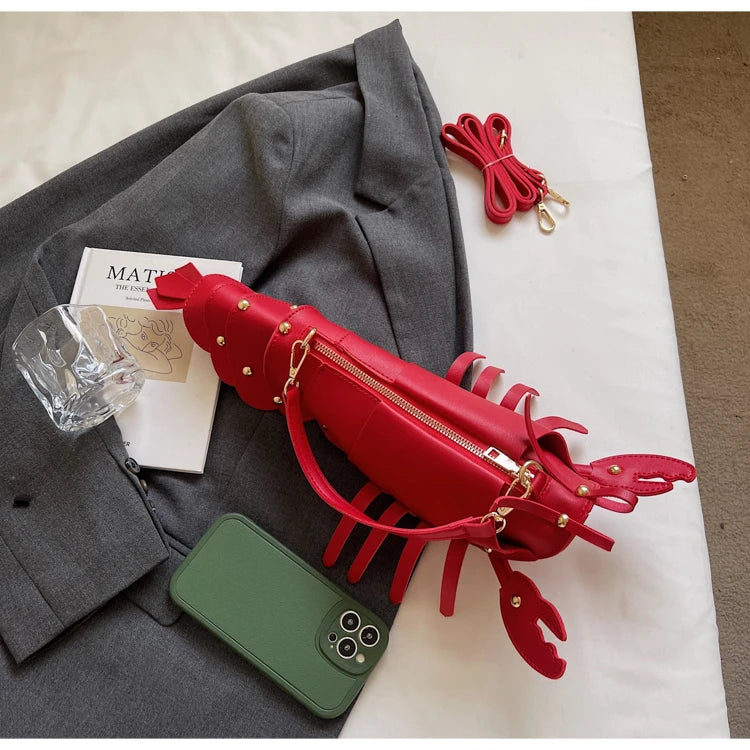 Lobster-Shaped PU Leather Crossbody Bag, Solid Color Rivet Shoulder Bag, Stylish Zipper Handbag for Work & Everyday Use