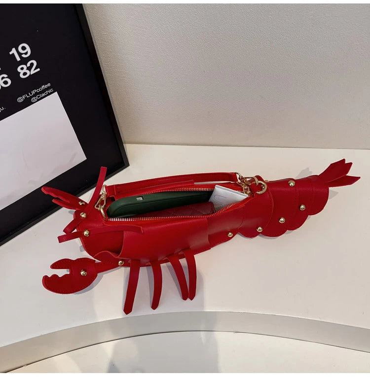 Lobster-Shaped PU Leather Crossbody Bag, Solid Color Rivet Shoulder Bag, Stylish Zipper Handbag for Work & Everyday Use