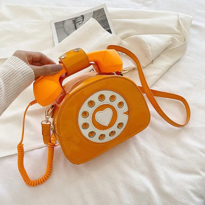 Women's Telephone-Shaped Crossbody Bag, Retro PU Leather Shoulder Purse, Cute Small Handbag