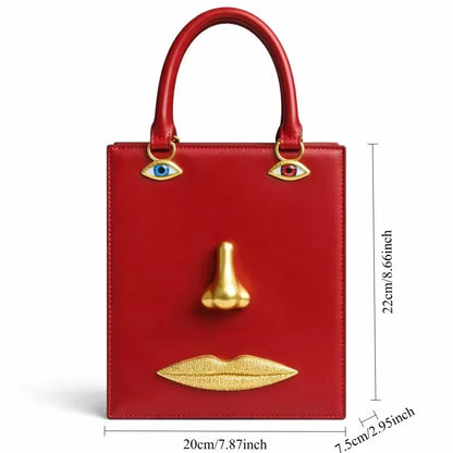 Women's Retro 3D Face Handbag, Unique PU Leather Square Shoulder Bag, Stylish Crossbody Purse