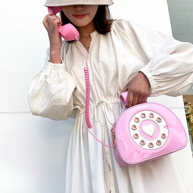 Women's Telephone Shaped Crossbody Bag – Retro PU Leather Shoulder Bag, Creative Designer Phone Purse, Cute Small Handbag for Girls