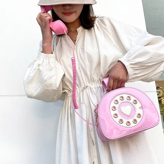 Women's Telephone-Shaped Crossbody Bag, Retro PU Leather Shoulder Purse, Cute Small Handbag