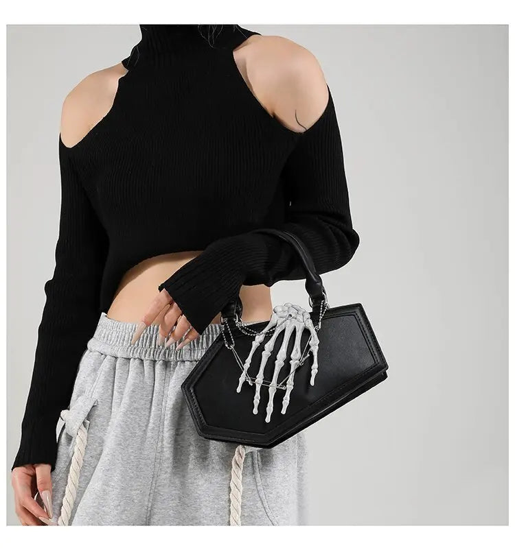 Gothic Coffin Handbag with Skeleton Hand | Alternative Shoulder Bag
