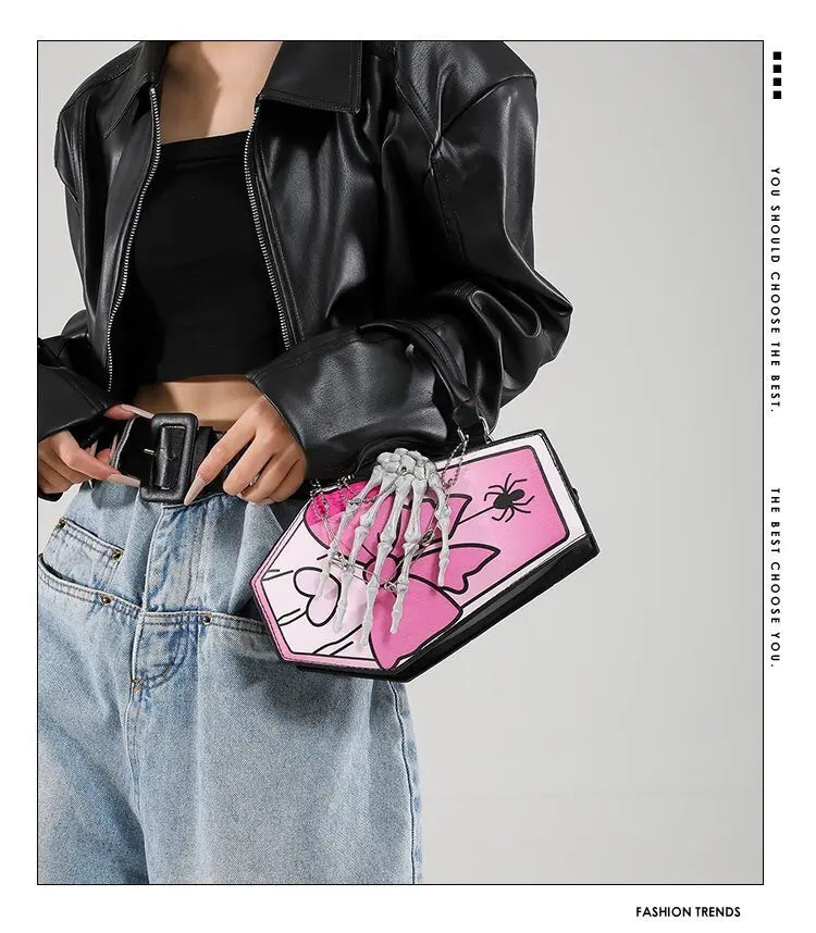 Gothic Coffin Handbag with Skeleton Hand | Alternative Shoulder Bag