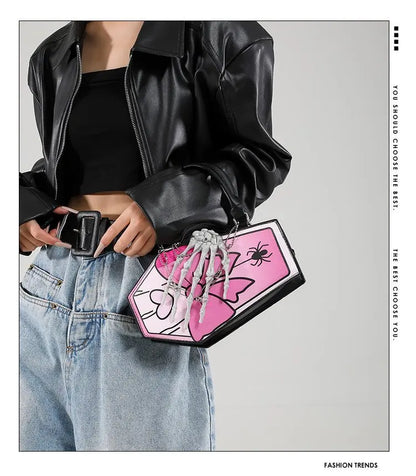 Gothic Coffin Handbag with Skeleton Hand | Alternative Shoulder Bag