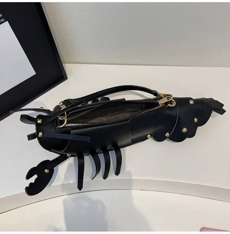 Lobster-Shaped PU Leather Crossbody Bag, Solid Color Rivet Shoulder Bag, Stylish Zipper Handbag for Work & Everyday Use