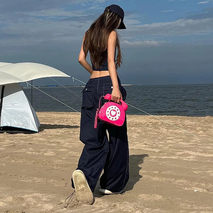 Women's Telephone-Shaped Crossbody Bag, Retro PU Leather Shoulder Purse, Cute Small Handbag