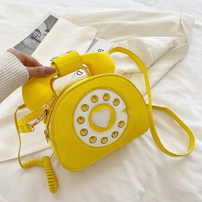 Women's Telephone-Shaped Crossbody Bag, Retro PU Leather Shoulder Purse, Cute Small Handbag