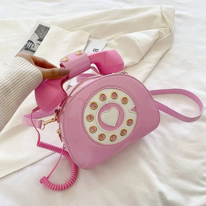 Women's Telephone-Shaped Crossbody Bag, Retro PU Leather Shoulder Purse, Cute Small Handbag