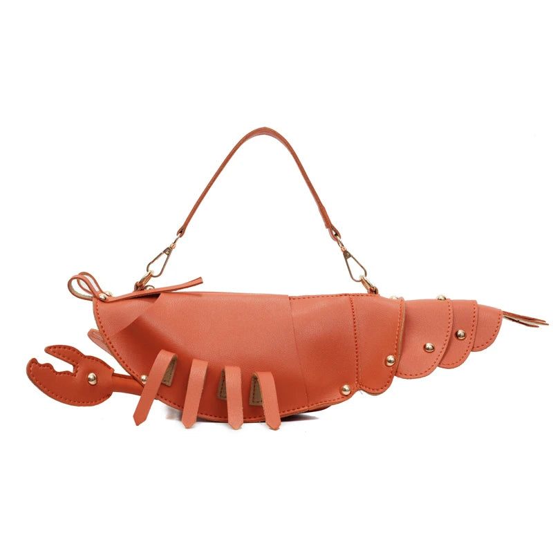 Lobster-Shaped PU Leather Crossbody Bag, Solid Color Rivet Shoulder Bag, Stylish Zipper Handbag for Work & Everyday Use
