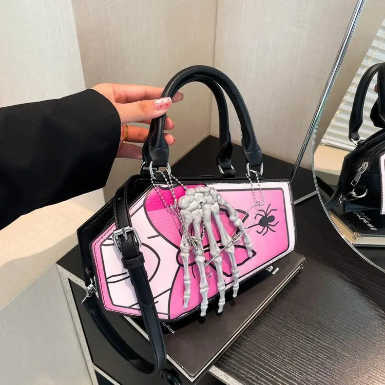Gothic Coffin Handbag with Skeleton Hand | Alternative Shoulder Bag