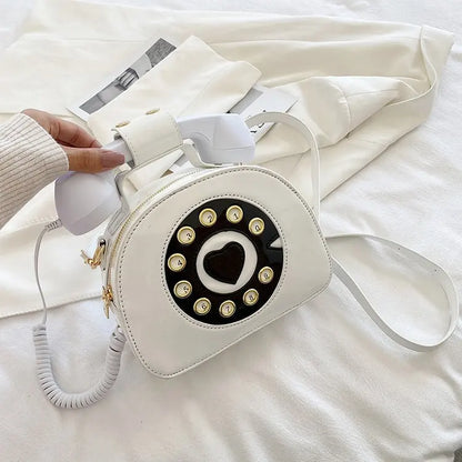 Women's Telephone-Shaped Crossbody Bag, Retro PU Leather Shoulder Purse, Cute Small Handbag