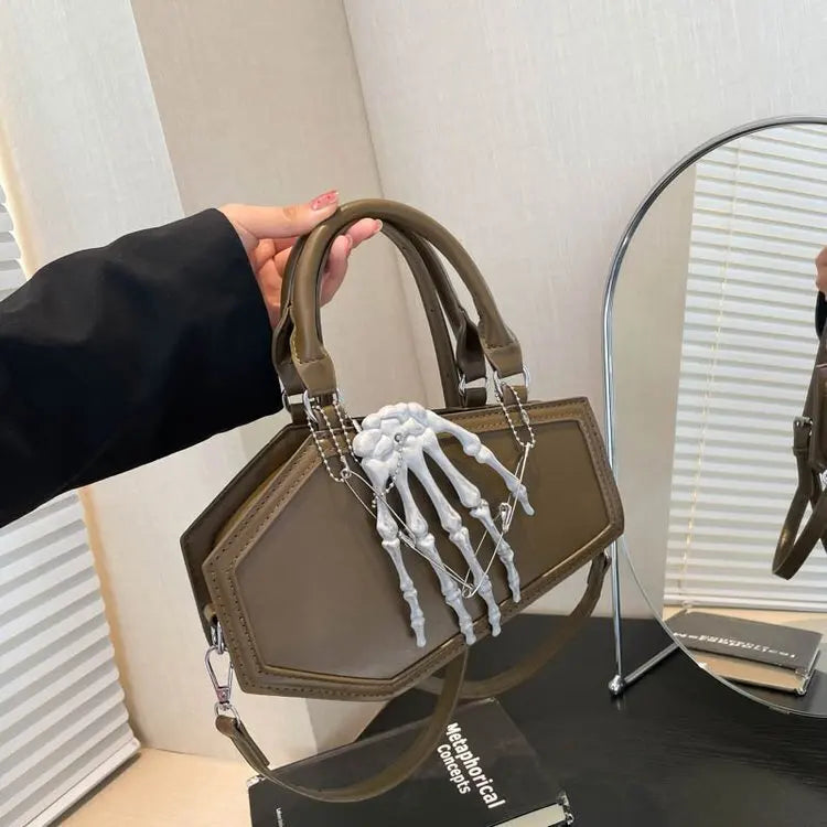 Gothic Coffin Handbag with Skeleton Hand | Alternative Shoulder Bag