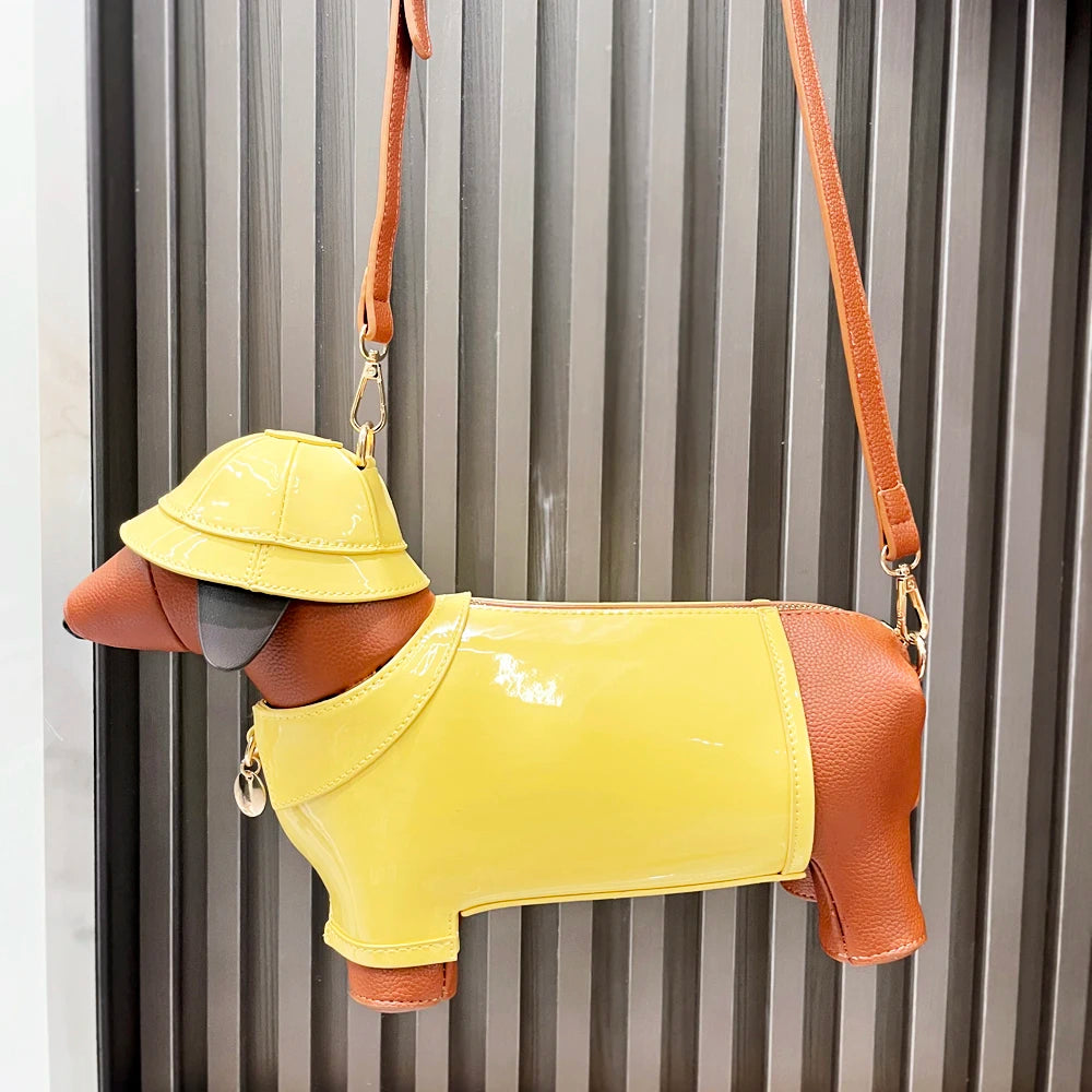 Women's Cute Dog-Shaped Leather Crossbody Bag, Designer Shoulder Purse, Evening & Party Handbag