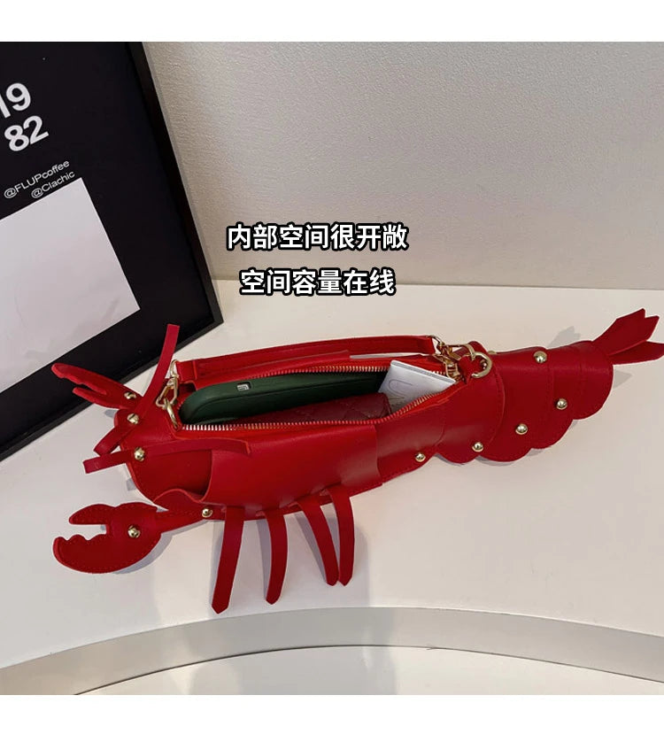 Lobster-Shaped PU Leather Crossbody Bag, Solid Color Rivet Shoulder Bag, Stylish Zipper Handbag for Work & Everyday Use