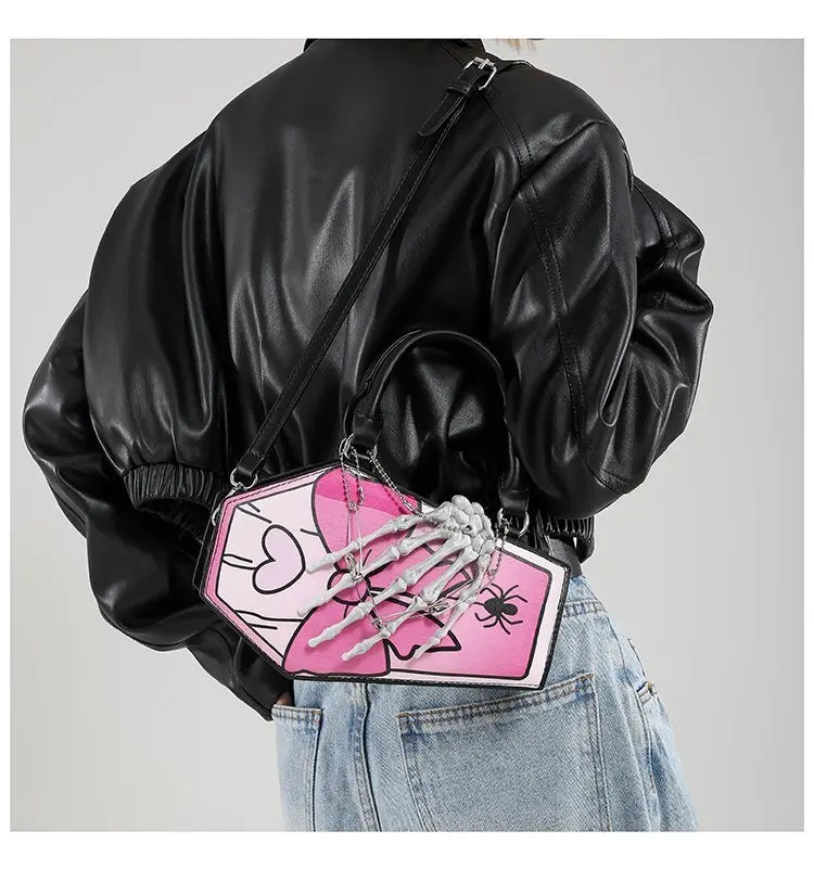 Gothic Coffin Handbag with Skeleton Hand | Alternative Shoulder Bag
