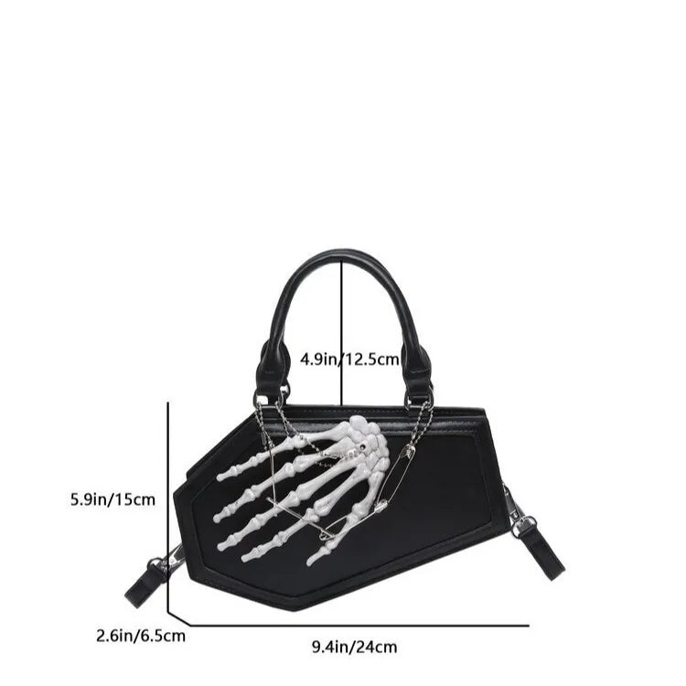 Gothic Coffin Handbag with Skeleton Hand | Alternative Shoulder Bag