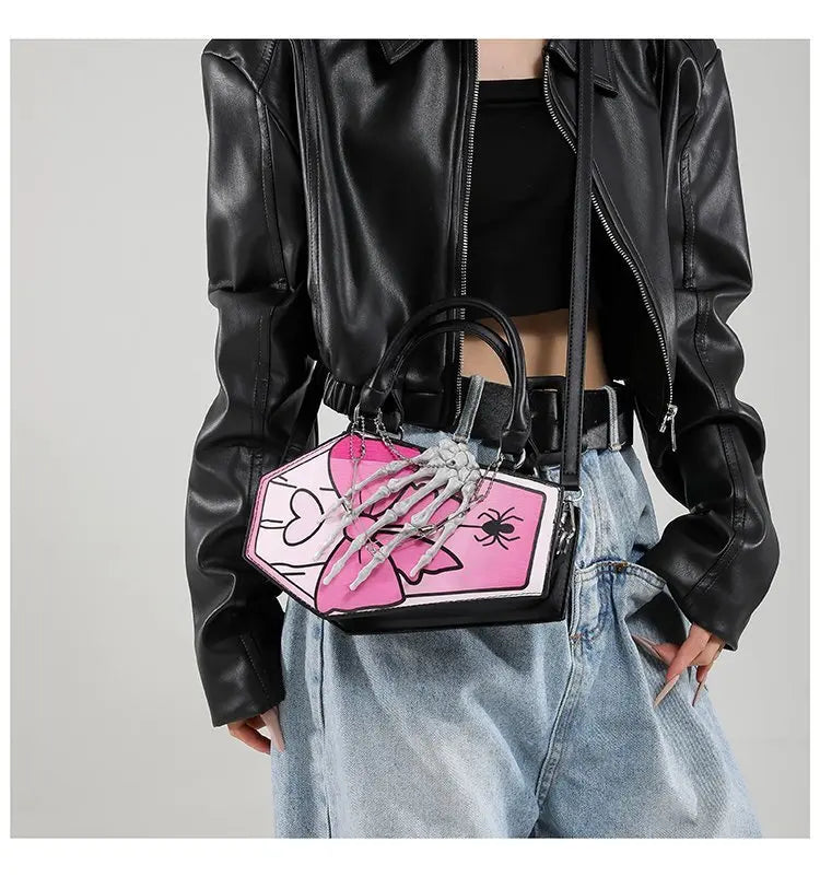 Gothic Coffin Handbag with Skeleton Hand | Alternative Shoulder Bag