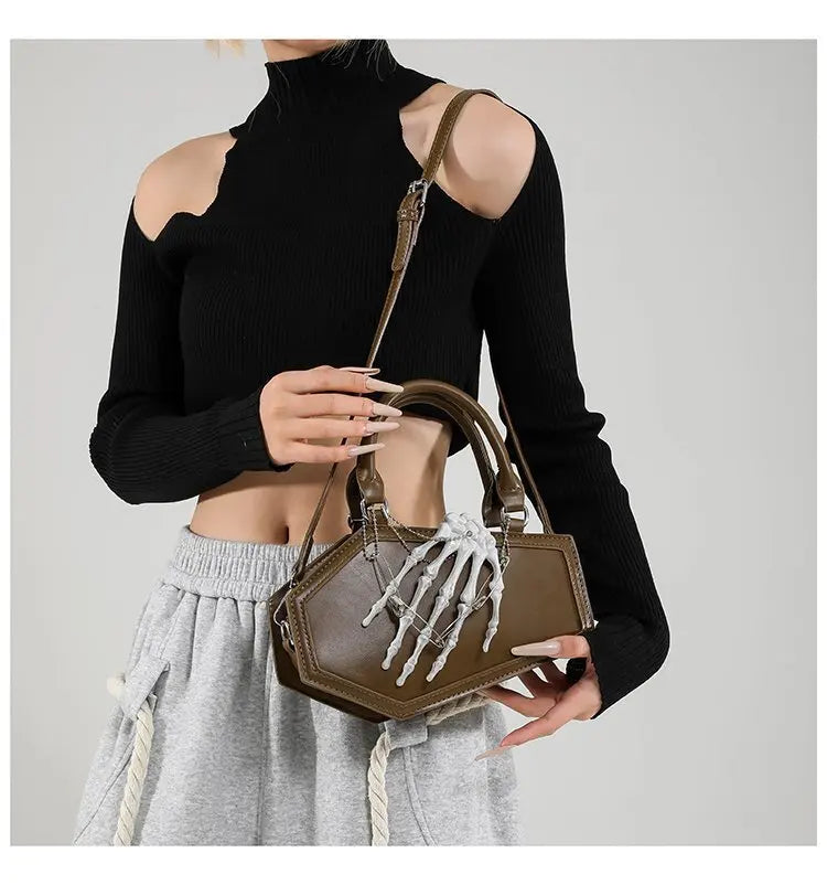 Gothic Coffin Handbag with Skeleton Hand | Alternative Shoulder Bag