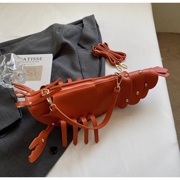 Lobster-Shaped PU Leather Crossbody Bag, Solid Color Rivet Shoulder Bag, Stylish Zipper Handbag for Work & Everyday Use