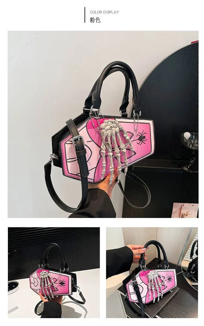 Gothic Coffin Handbag with Skeleton Hand | Alternative Shoulder Bag