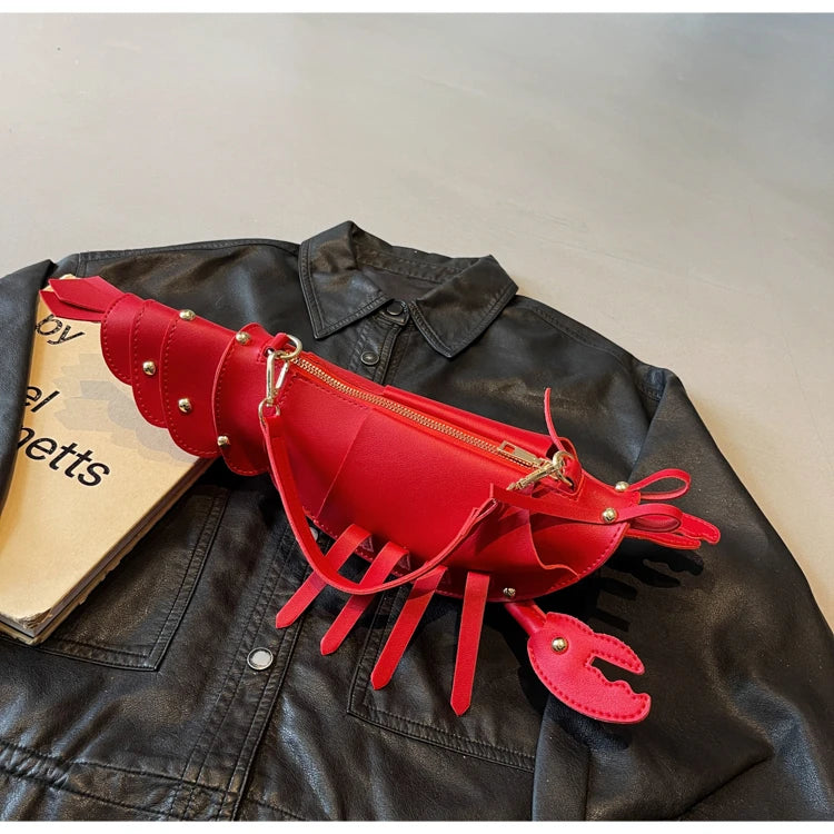 Lobster-Shaped PU Leather Crossbody Bag, Solid Color Rivet Shoulder Bag, Stylish Zipper Handbag for Work & Everyday Use