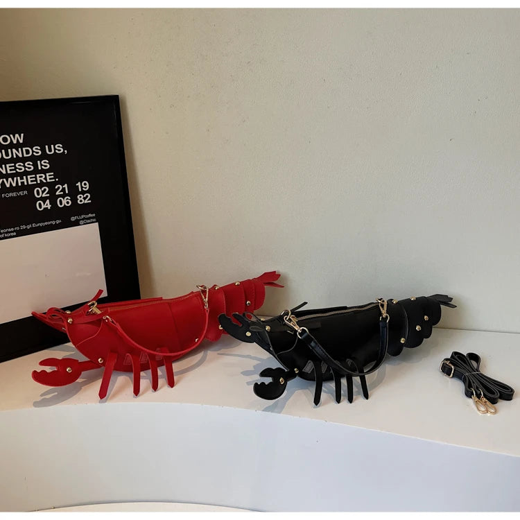 Lobster-Shaped PU Leather Crossbody Bag, Solid Color Rivet Shoulder Bag, Stylish Zipper Handbag for Work & Everyday Use
