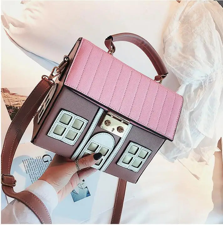 Women's Cute House-Shaped PU Leather Crossbody Bag, Designer Shoulder Bag, Stylish Handbag Purse & Small Tote