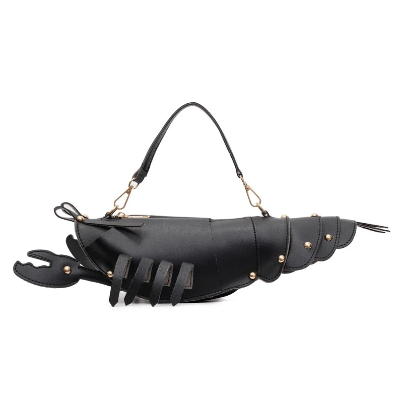 Lobster-Shaped PU Leather Crossbody Bag, Solid Color Rivet Shoulder Bag, Stylish Zipper Handbag for Work & Everyday Use