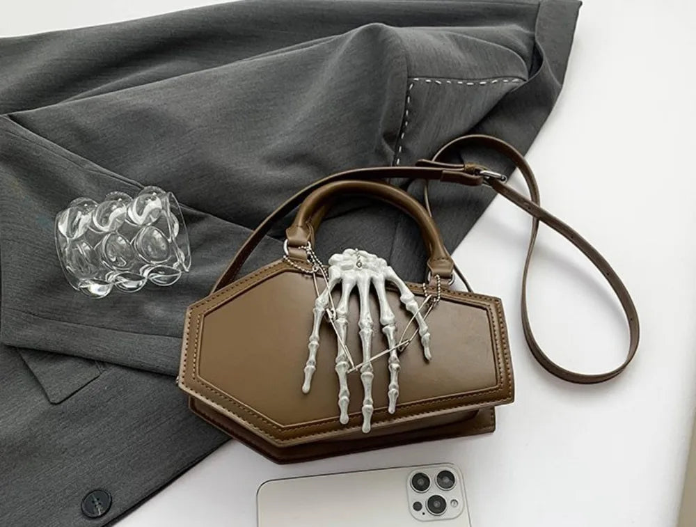 Gothic Coffin Handbag with Skeleton Hand | Alternative Shoulder Bag