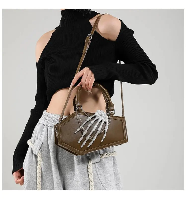 Gothic Coffin Handbag with Skeleton Hand | Alternative Shoulder Bag