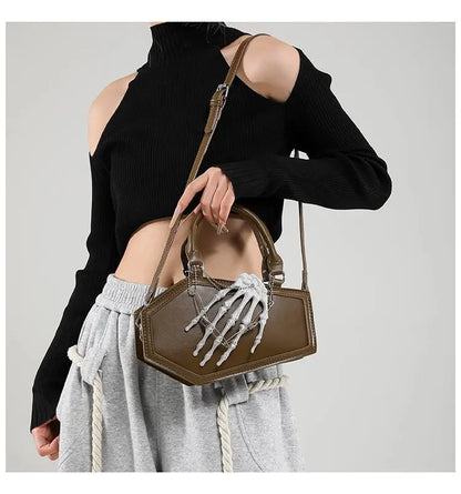 Gothic Coffin Handbag with Skeleton Hand | Alternative Shoulder Bag