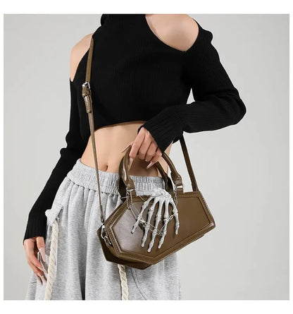 Gothic Coffin Handbag with Skeleton Hand | Alternative Shoulder Bag
