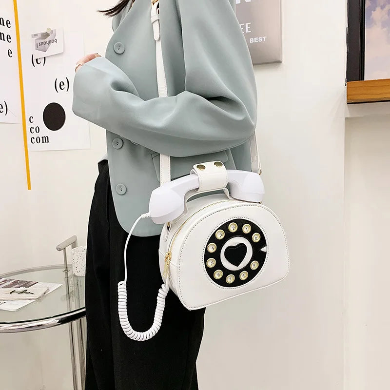 Women's Telephone Shaped Crossbody Bag – Retro PU Leather Shoulder Bag, Creative Designer Phone Purse, Cute Small Handbag for Girls