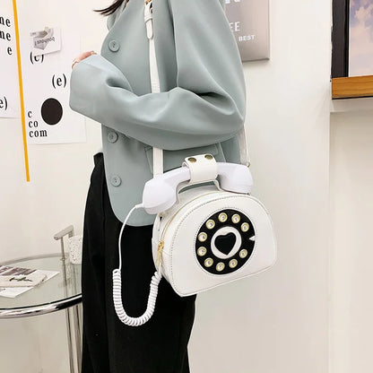 Women's Telephone-Shaped Crossbody Bag, Retro PU Leather Shoulder Purse, Cute Small Handbag