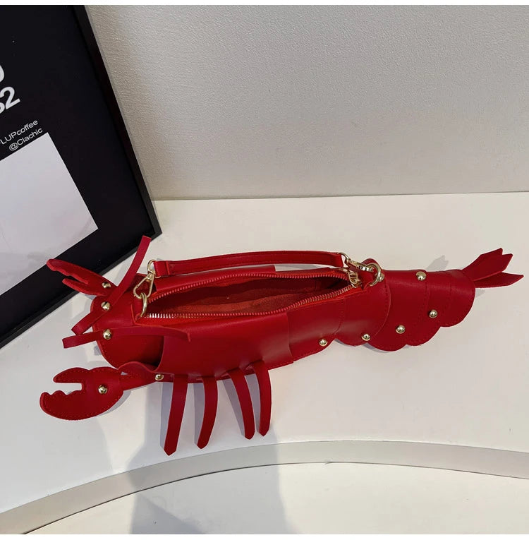 Lobster-Shaped PU Leather Crossbody Bag, Solid Color Rivet Shoulder Bag, Stylish Zipper Handbag for Work & Everyday Use