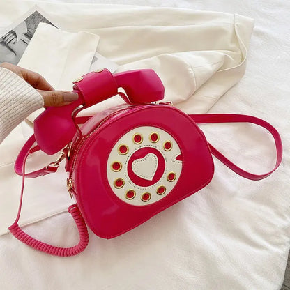 Women's Telephone-Shaped Crossbody Bag, Retro PU Leather Shoulder Purse, Cute Small Handbag