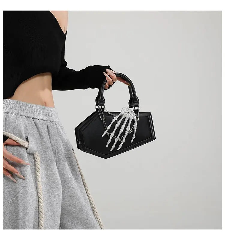 Gothic Coffin Handbag with Skeleton Hand | Alternative Shoulder Bag