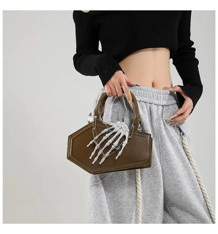 Gothic Coffin Handbag with Skeleton Hand | Alternative Shoulder Bag