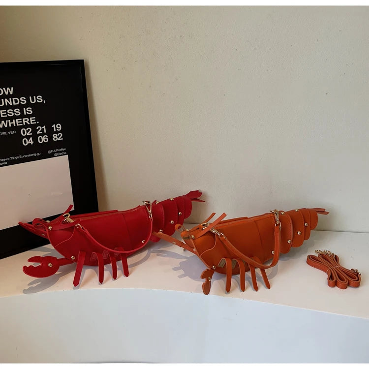 Lobster-Shaped PU Leather Crossbody Bag, Solid Color Rivet Shoulder Bag, Stylish Zipper Handbag for Work & Everyday Use